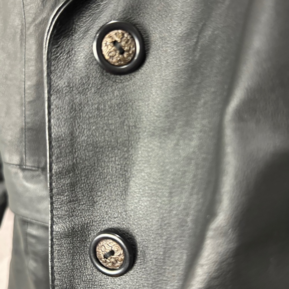 Newport News Leather Blazer Size M‎ Black Vintage Mid Length Jacket Matrixcore - Picture 9 of 11